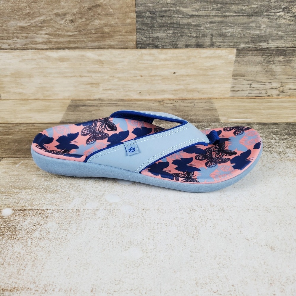 Spenco Yumi Butterfly Womens Flip-Flop Sz 8 D Blue Graphic Printed Slip On
